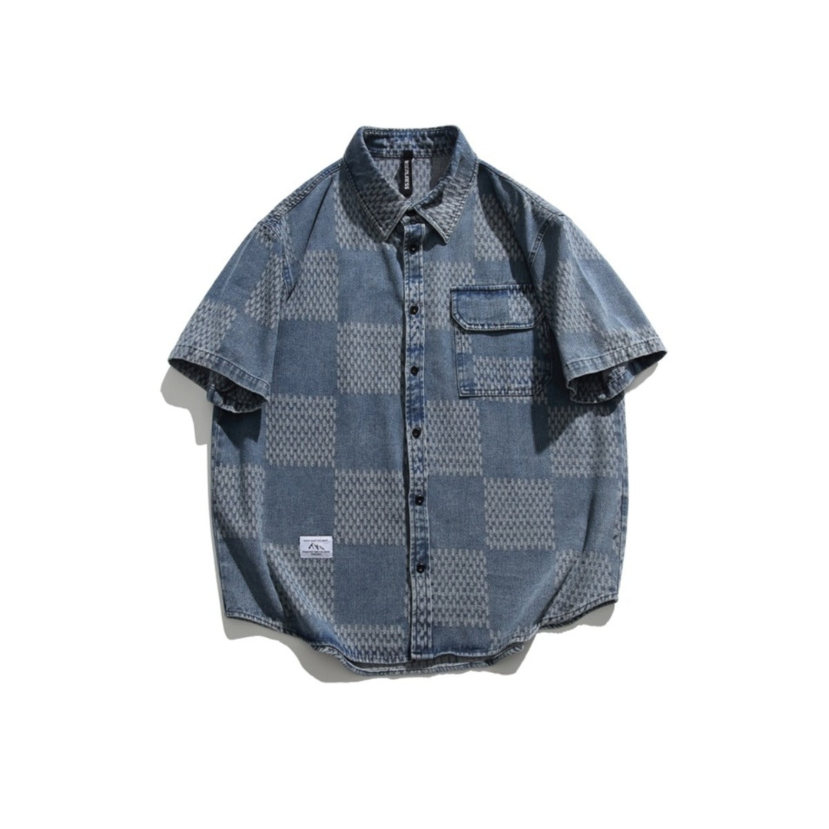 Unisex Shirt Vintage Plaid Denim Shirt Loose Casual