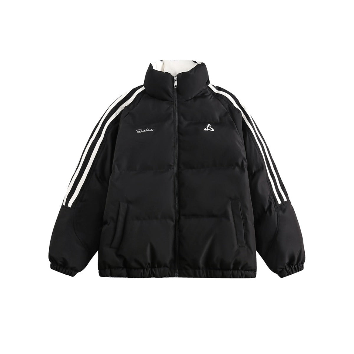 Unisex Coat Retro Side Stripes Winter Stand-up Collar Cotton-Padded Coat