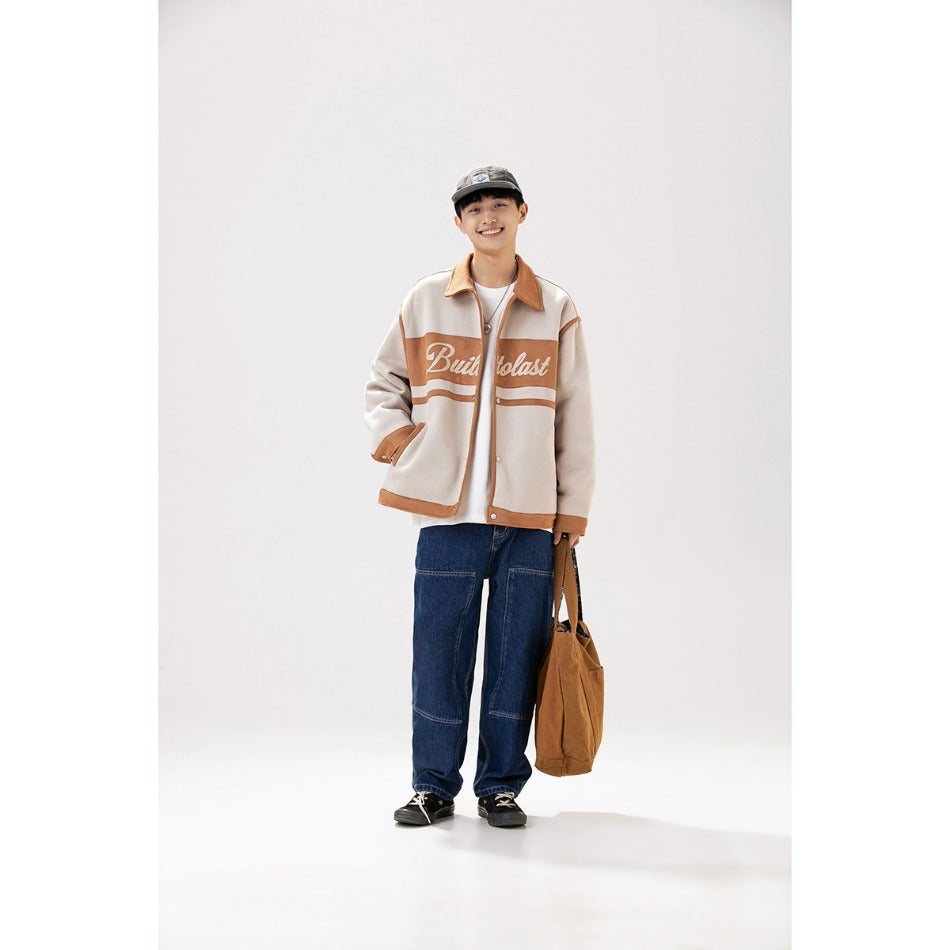 Unisex Coat Lapel Cotton-Padded Coat Loose Suede Warm