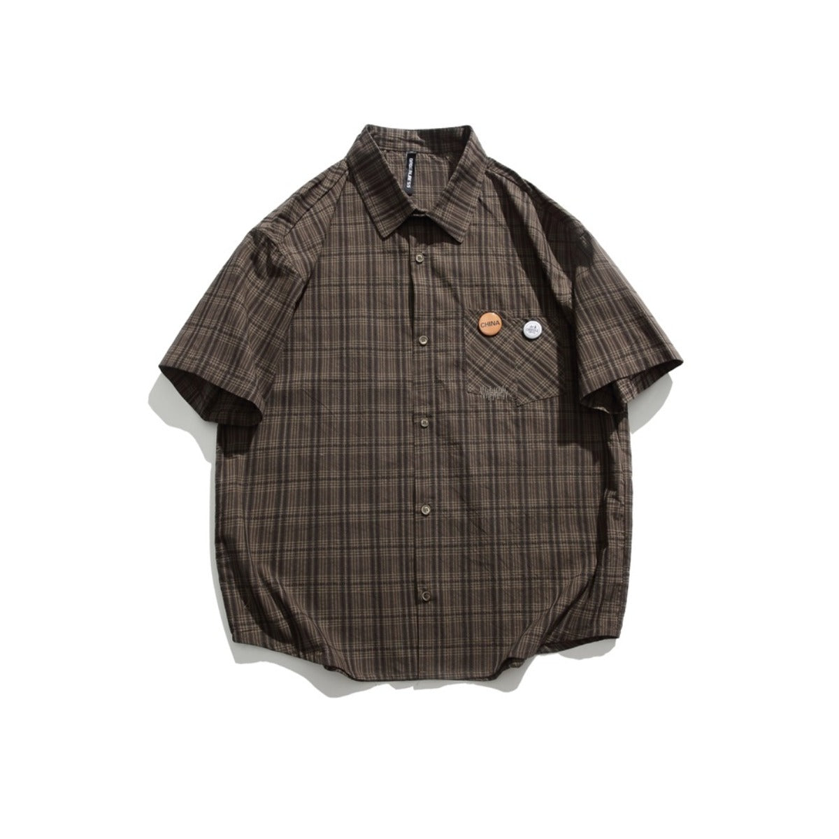 Unisex Shirt Retro College Style Plaid Loose