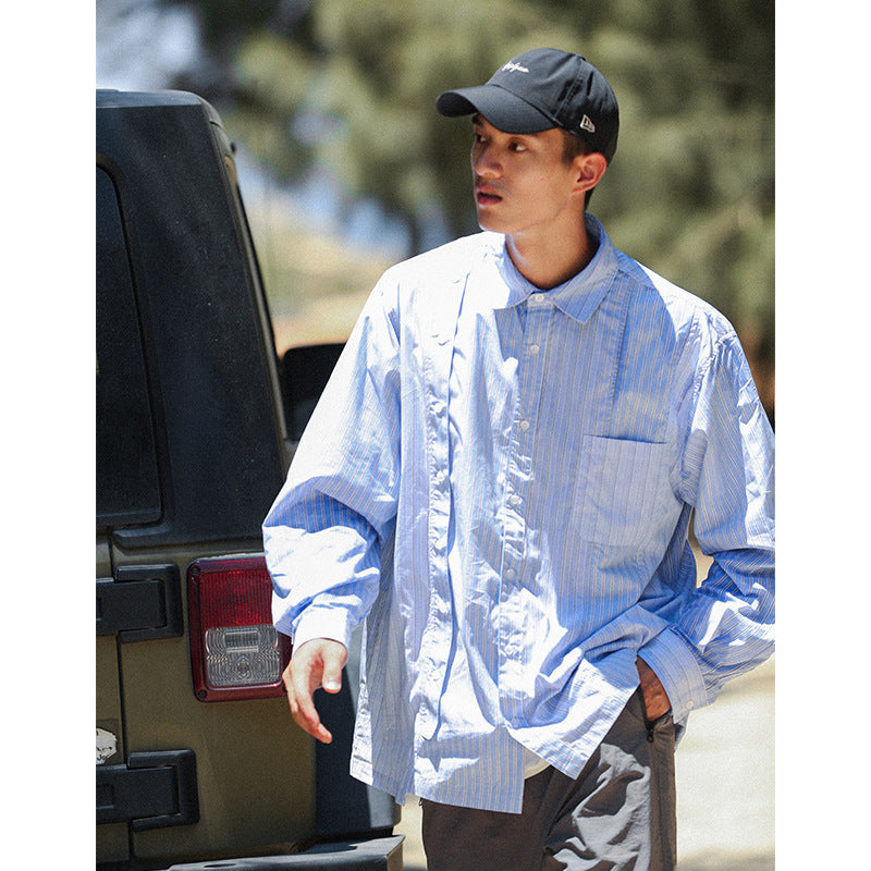 Unisex Shirt Striped All-Matching Baggy Coat