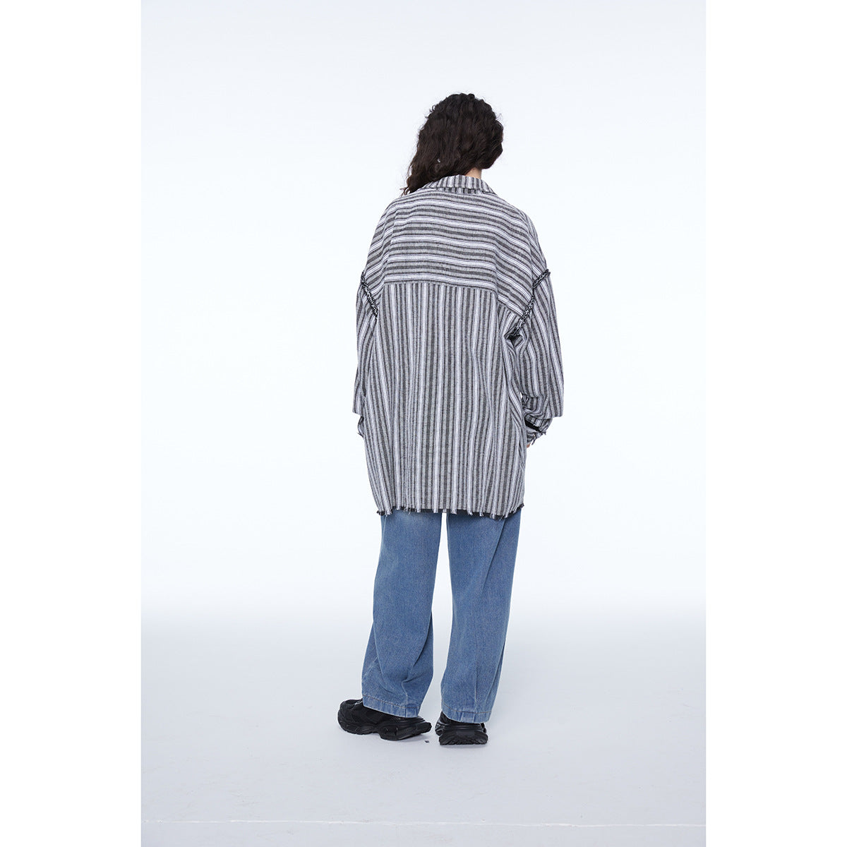 Unisex Shirt Vintage Frayed Striped Long Sleeve