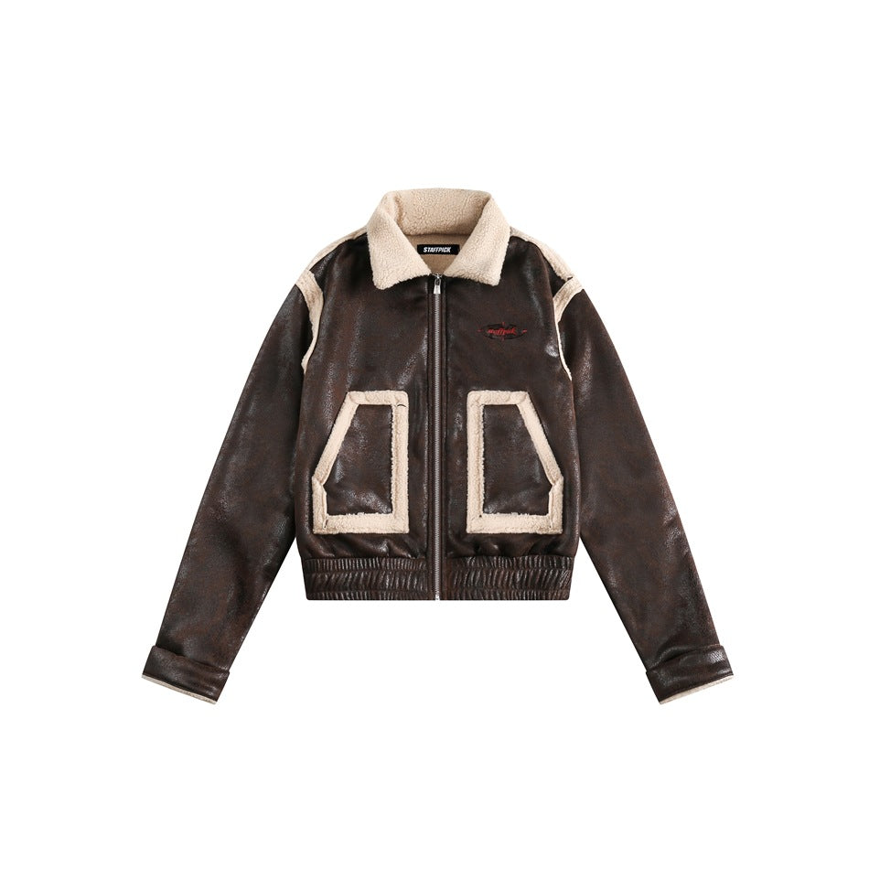 Unisex Coat Lamb Wool Lapel Short Coat
