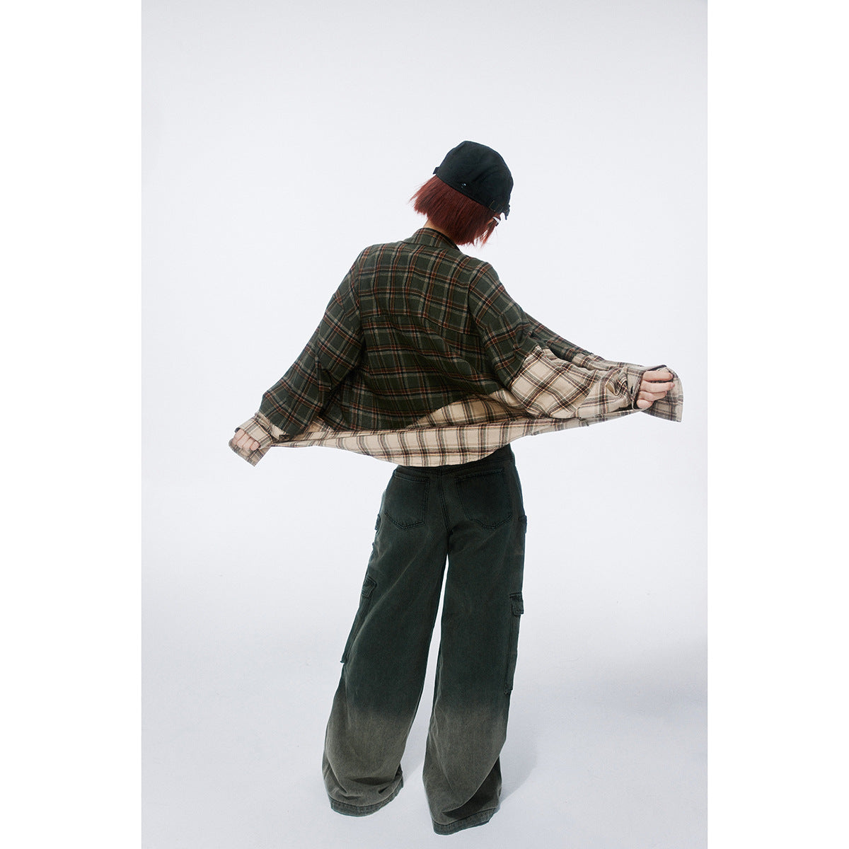 Unisex Shirt Irregular Stitching Loose Plaid