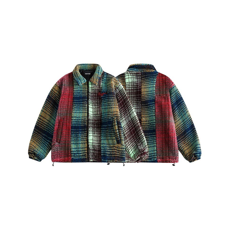 Unisex Coat Plaid Couple Lamb Wool Cotton-Padded Jacket