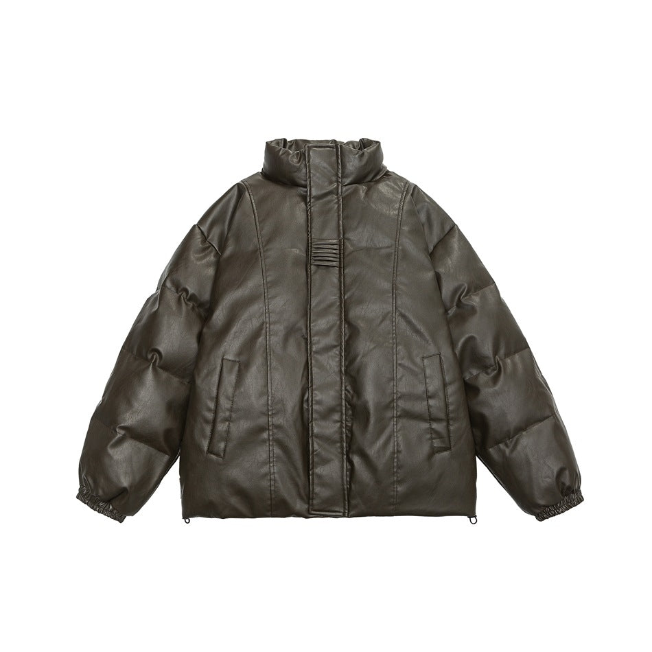 Unisex Coat PU Leather Cotton-Padded Jacket Loose