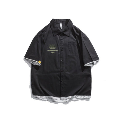Unisex Shirt Stitching Loose False Two Pieces