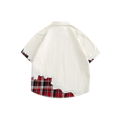 Unisex Shirt Retro Patchwork Plaid Loose Cardigan Summer