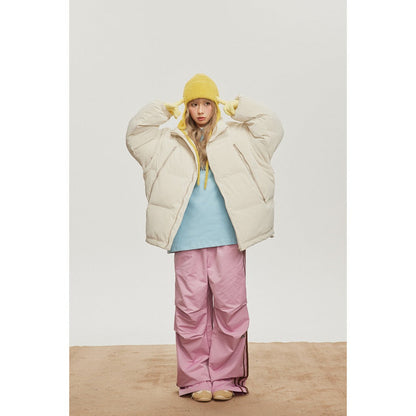 Unisex Coat Loose Thick Stand-up Collar Cotton-Padded Coat Removable Sleeves