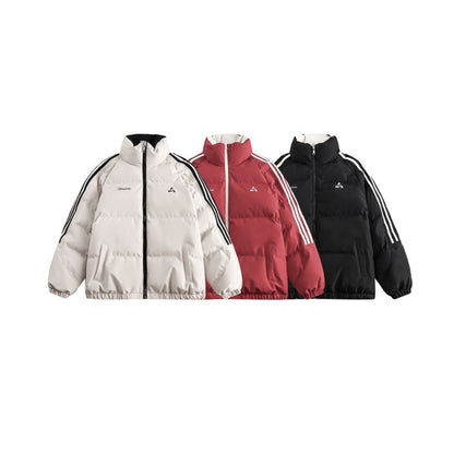 Unisex Coat Retro Side Stripes Winter Stand-up Collar Cotton-Padded Coat