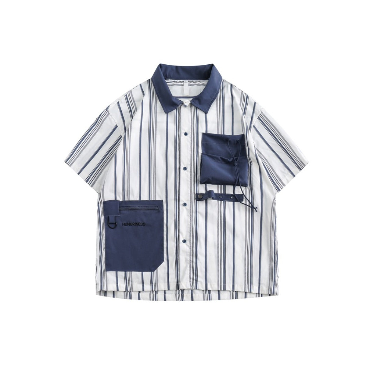 Unisex Shirt Retro Patchwork Three-Dimensional Pocket Loose Stripes