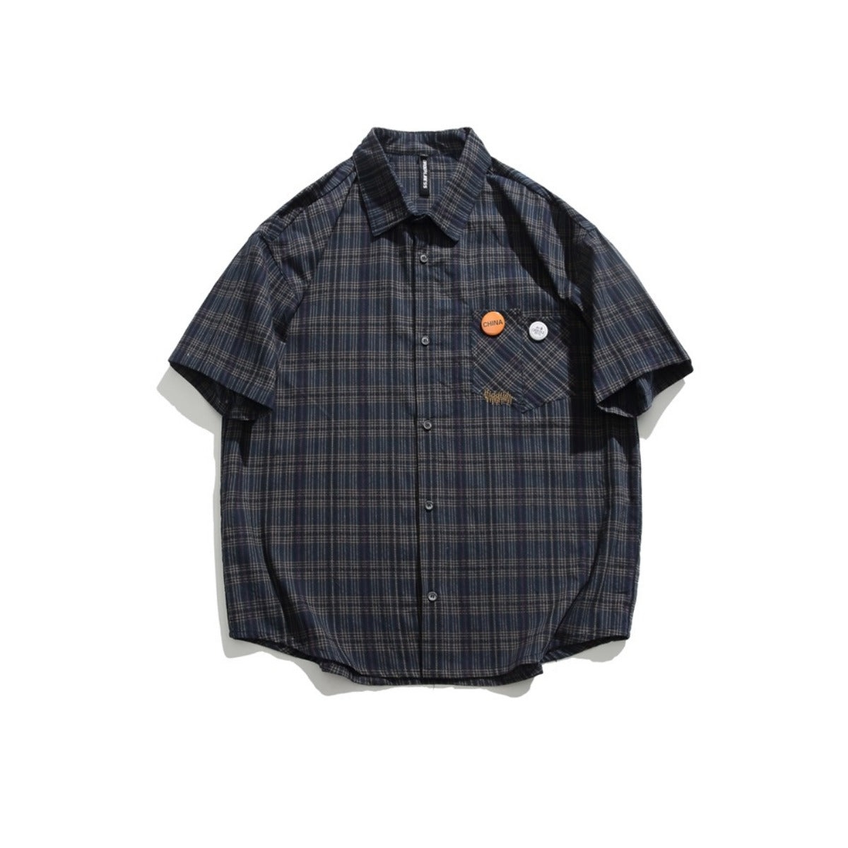 Unisex Shirt Retro College Style Plaid Loose