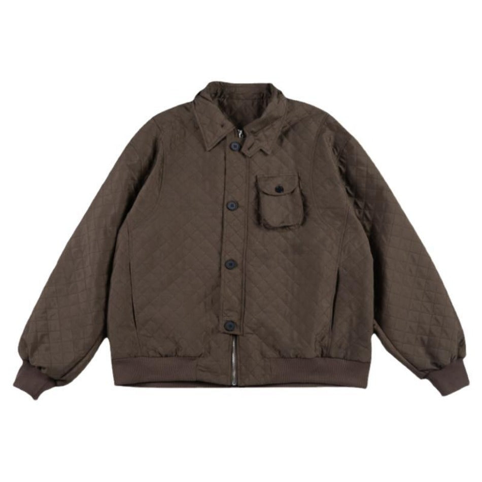 Unisex Coat Diamond Lattice Turn-down Collar Coat Cotton Jacket