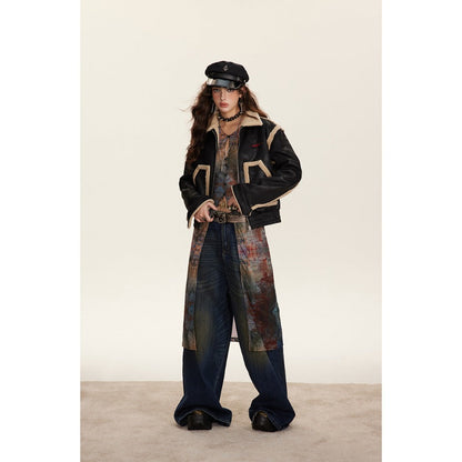 Unisex Coat Lamb Wool Lapel Short Coat