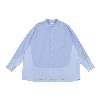 Unisex Shirt Patchwork Stripes Loose Cotton