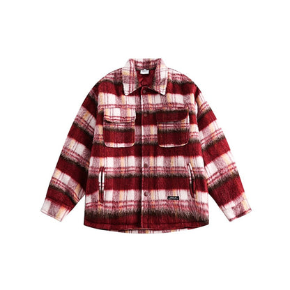 Unisex Coat Retro College Style Plaid Cotton-Padded Coat
