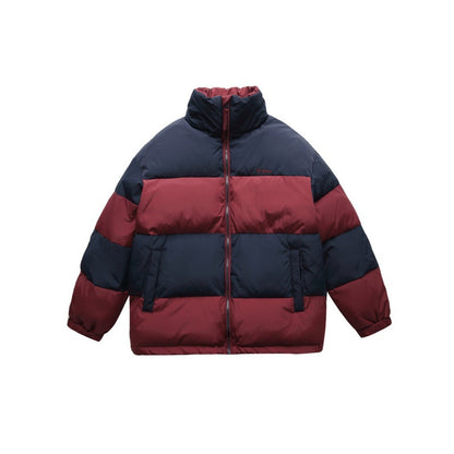 Unisex Coat Retro Patchwork Stand-up Collar Cotton-Padded Clothes Men and Women