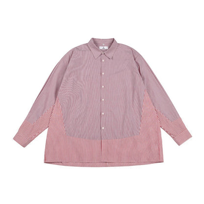 Unisex Shirt Patchwork Stripes Loose Cotton