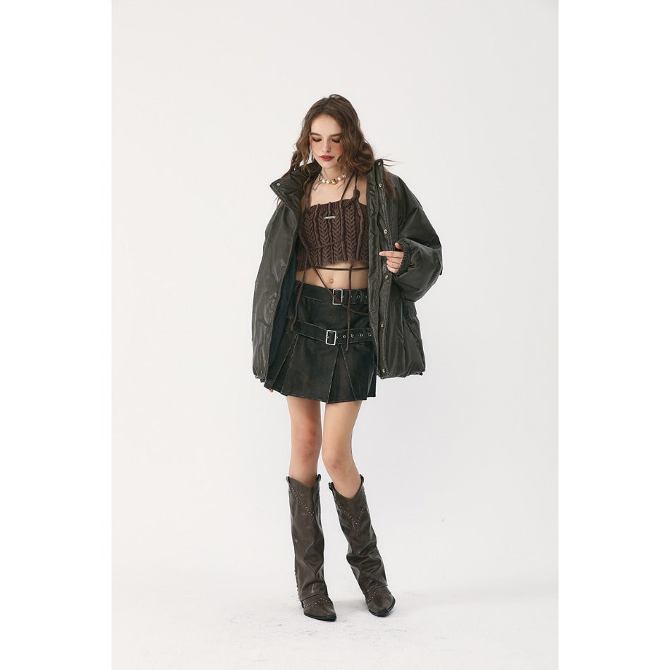 Unisex Coat PU Leather Cotton-Padded Jacket Loose