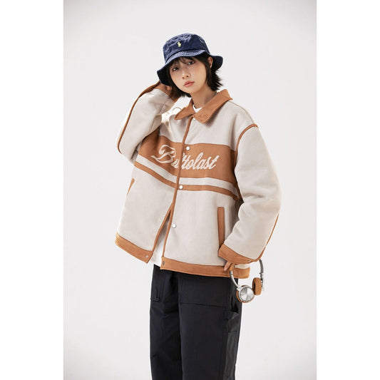 Unisex Coat Lapel Cotton-Padded Coat Loose Suede Warm
