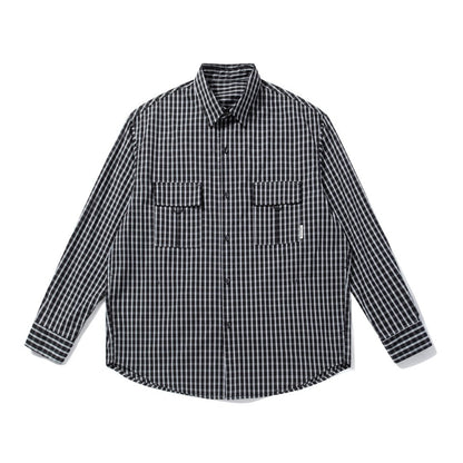 Unisex Shirt College Style Loose Plaid Long Sleeve