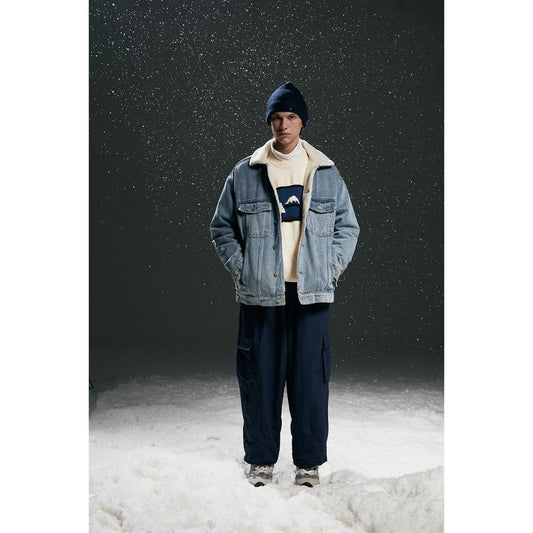 Unisex Coat Loose Lamb Wool Denim Coat