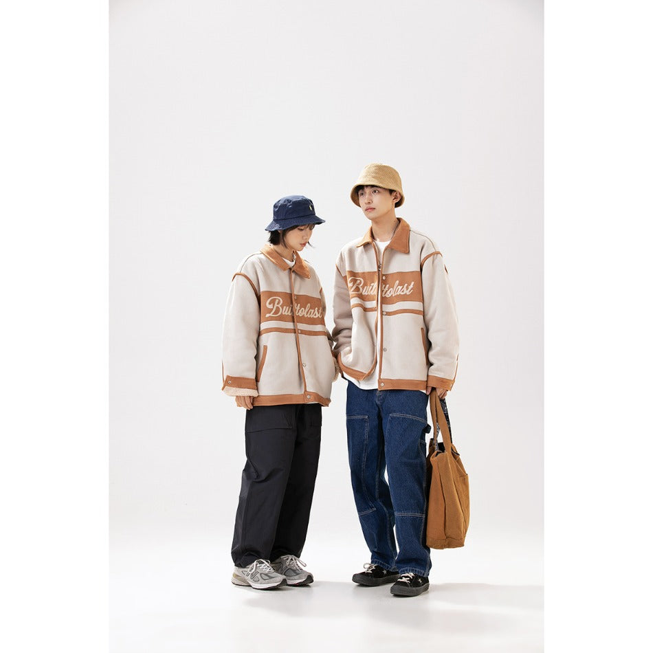 Unisex Coat Lapel Cotton-Padded Coat Loose Suede Warm