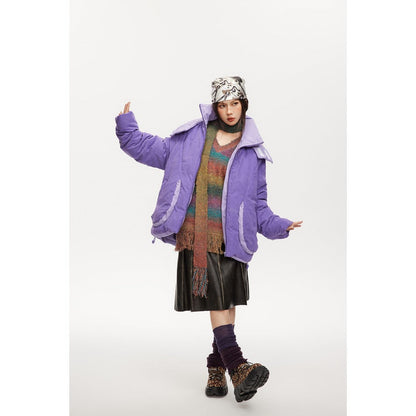 Unisex Coat College Style Stitching Winter Cotton Dress Thickened