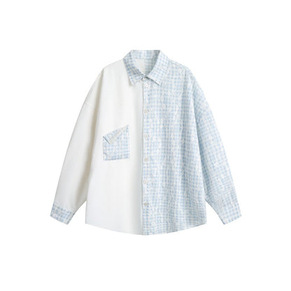 Unisex Shirt Retro Patchwork Plaid Loose