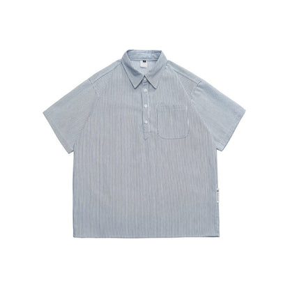 Unisex Shirt Retro Casual Blue Striped Loose