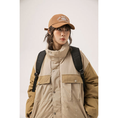 Unisex Coat Patchwork Stand-up Collar Winter Thickening