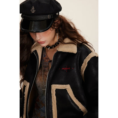 Unisex Coat Lamb Wool Lapel Short Coat