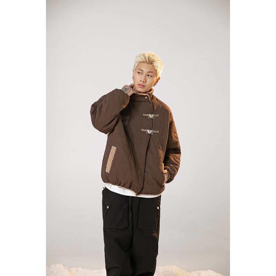 Unisex Coat Stand-up Collar Thermal Coat Loose Cotton Coat