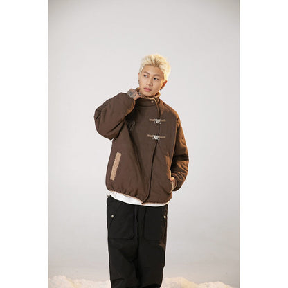 Unisex Coat Stand-up Collar Thermal Coat Loose Cotton Coat