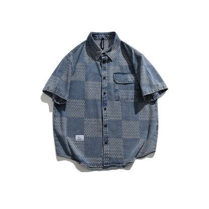 Unisex Shirt Vintage Plaid Denim Shirt Loose Casual