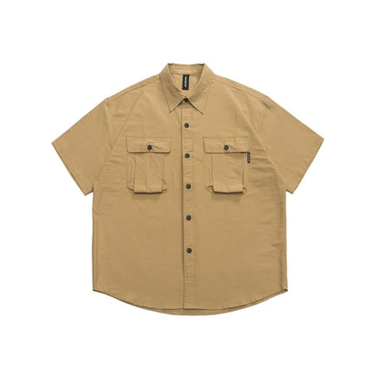 Unisex Shirt Summer Retro Three-Dimensional Pocket Loose