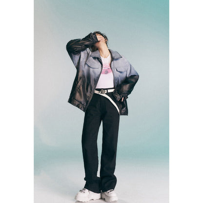 Unisex Coat Retro Gradient Baggy Coat PU Leather Coat