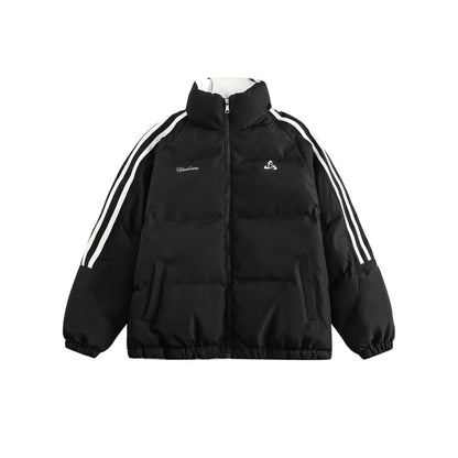 Unisex Coat Retro Side Stripes Winter Stand-up Collar Cotton-Padded Coat