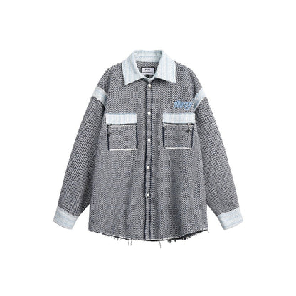 Unisex Shirt Retro Patchwork Brushed Plaid Coat