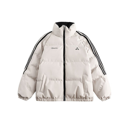 Unisex Coat Retro Side Stripes Winter Stand-up Collar Cotton-Padded Coat