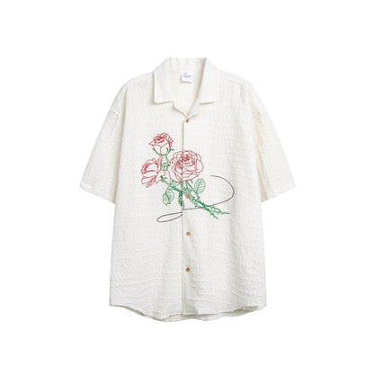 Unisex Shirt Loose Vacation Rose Embroidered Coat