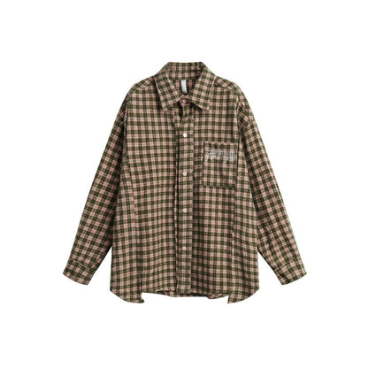 Unisex Shirt Flannel Loose Long Sleeve Plaid Shirt