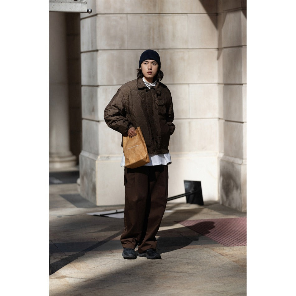 Unisex Coat Diamond Lattice Turn-down Collar Coat Cotton Jacket