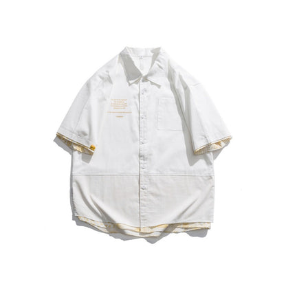 Unisex Shirt Stitching Loose False Two Pieces