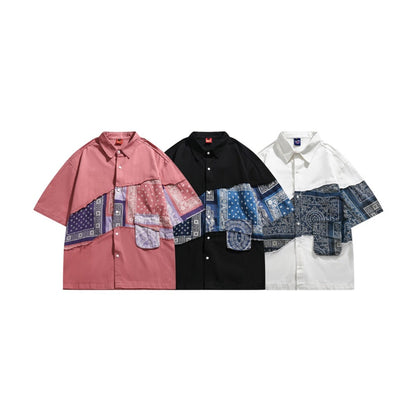 Unisex Shirt Summer Retro Paisley Stitching Loose
