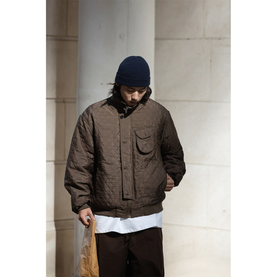 Unisex Coat Diamond Lattice Turn-down Collar Coat Cotton Jacket