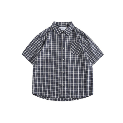 Unisex Shirt Retro College Style Plaid Loose Cityboy