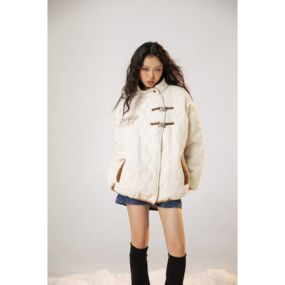 Unisex Coat Stand-up Collar Thermal Coat Loose Cotton Coat
