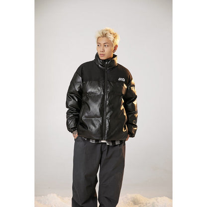 Unisex Coat Versatile Cotton Coat Thick PU Leather