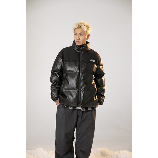 Unisex Coat Versatile Cotton Coat Thick PU Leather